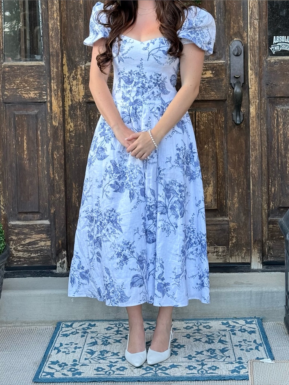 Reformation White and Blue Floral Midi Dress